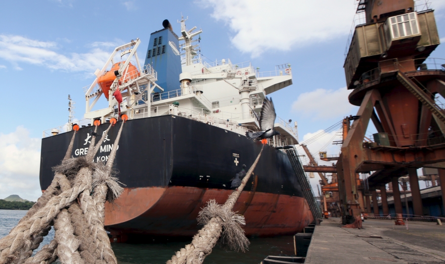 A Chinese ship is anchored at Port of Santos in Brazil while being loaded with soybeans. May 19, 2015. A Chinese ship is anchored at Port of Santos in Brazil while being loaded with soybeans. May 19, 2015.